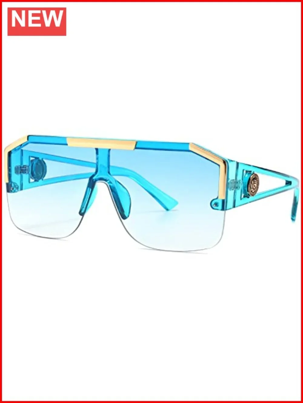 Oversized Square Sunglasses Unisex Metal Frame Shield Lens Retro Shades
